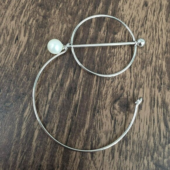 Bangle Bracelet Silver Pearl Round Small Hook Close Classic Gift Casual Bridal - Picture 3 of 6